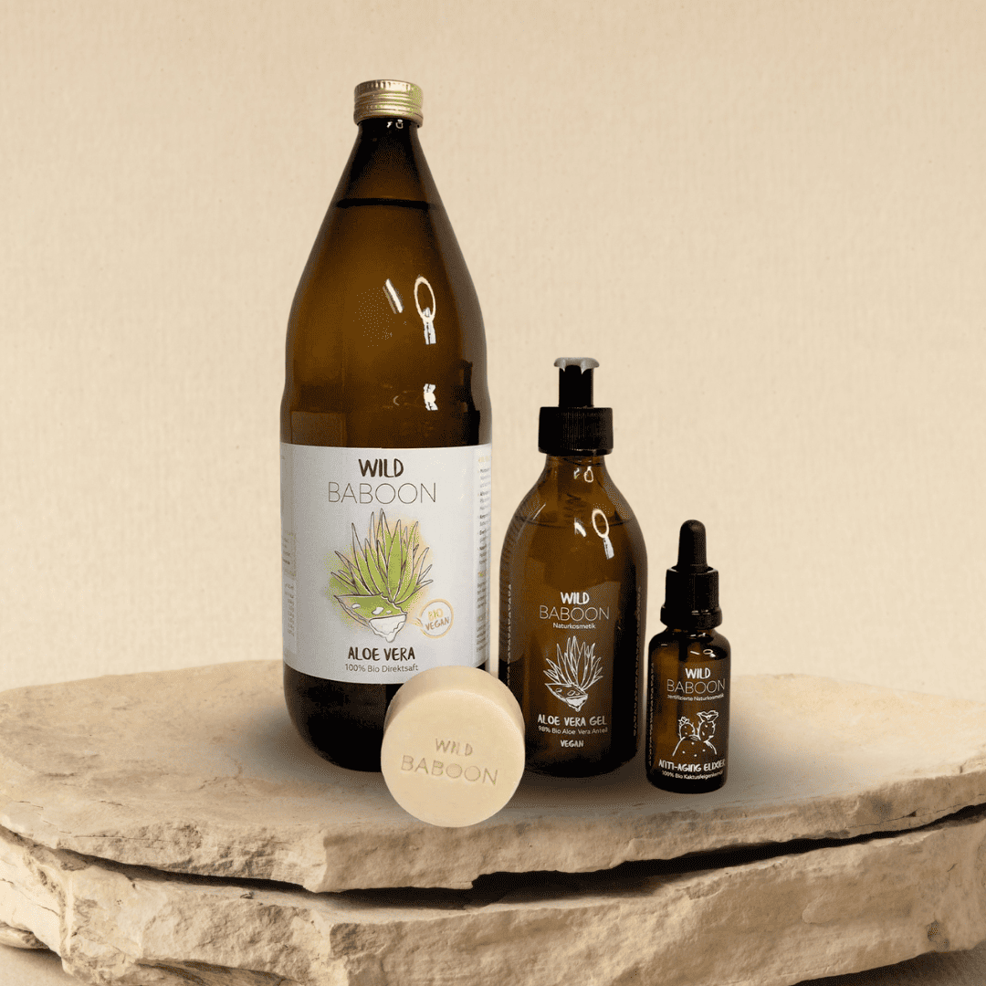 aloe vera kaltgepresst BEAUTY SET mit Aloe Vera und Kaktusfeigenkernöl + GRATIS Seife – WILD BABOON